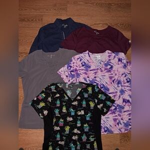 7 Piece Womens Scrubs Bundle Cherokee Butter Soft Scrub Star Large Pants Tops